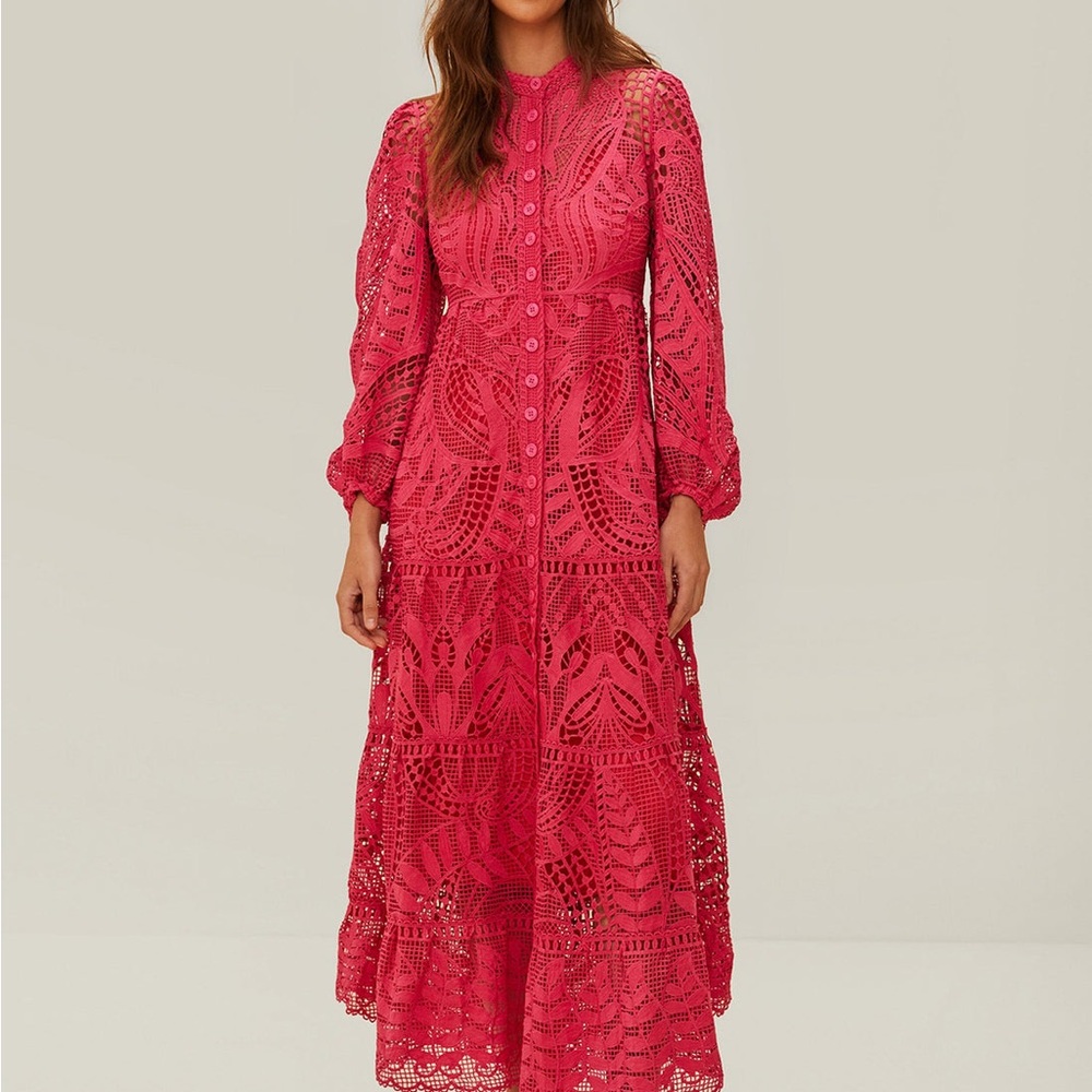 FARM Rio Pink Guipire Lace Maxi Dress